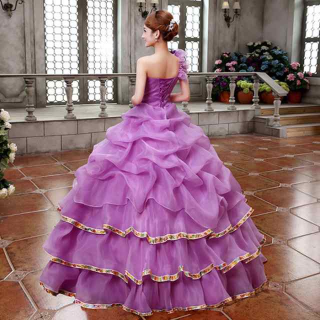 チュノアウェディング ラベンダー カラー ドレス パニエ 付き 紫 ピンク