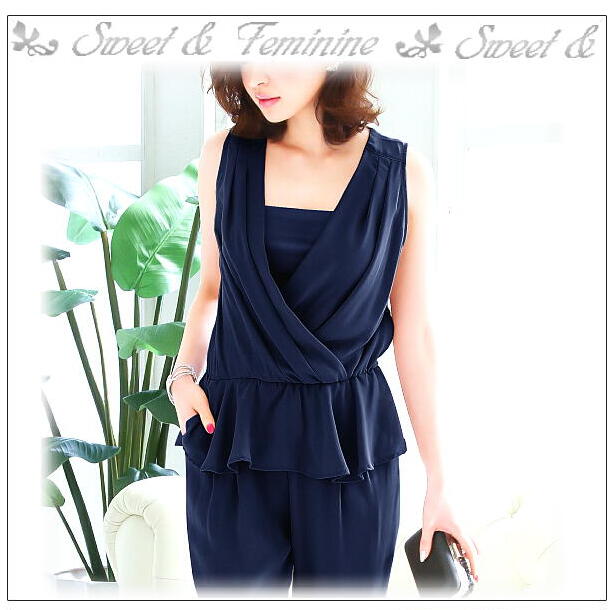 美ライン オールインワン パンツスーツ パーティー パーティードレス 7号 9号 11号 13号 15号 ネイビー 紺 ブラック 黒 ベージュ 大きいサイズ 結婚式 二次会 パーティドレス 結婚式ドレス バイカラー ノースリーブ 美ライン オールインワン パンツスーツ パーティー パーティードレス 7