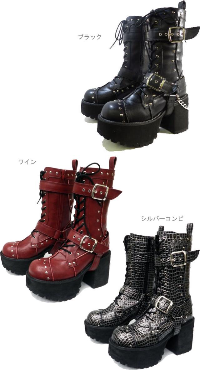 ヨースケ YOSUKE U.S.A スタッズ バックル レースアップ厚底ブーツ