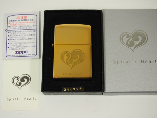 zippo ジッポー スパイラルハート 24K 金メッキ 2005年製-