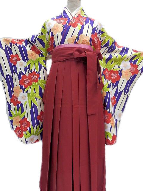 【期間限定特別価格】往復送料無料/全部揃って安心/フルセット★卒業式袴レンタルセット★紫地に矢絣と梅柄no36