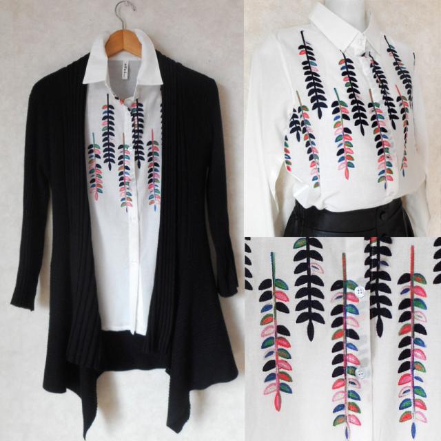 白ブラウス長袖ボタニカルローズマリー柄刺繍シャツ大人可愛い上品こなれコーデビッグシルエットゆったりナチュラルコットンの通販はau Pay マーケット プラスチカネットショップ