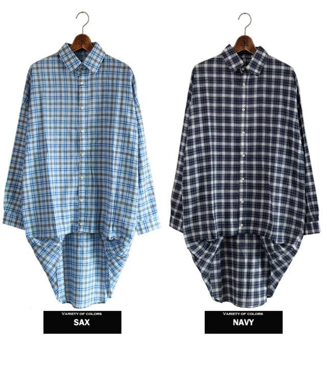 送料無料 日本製 変形 デザイン ロング シルエット長袖 チェックシャツ メンズ シャツ 長袖 ネイビー ロングシャツ 夏 カジュアル サマの通販はau Pay マーケット 7周年アークティックプラント