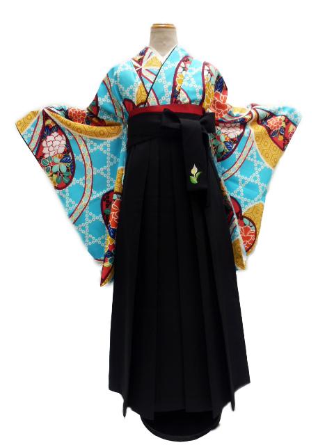 【期間限定割引】 往復送料無料 全部揃って安心 大学 高校 小学生  2泊3日 卒業式袴 レンタル セット 水色地 No.K-307-S/M/L/