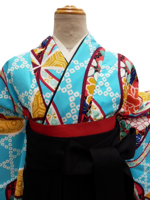 【期間限定割引】 往復送料無料 全部揃って安心 大学 高校 小学生  2泊3日 卒業式袴 レンタル セット 水色地 No.K-307-S/M/L/