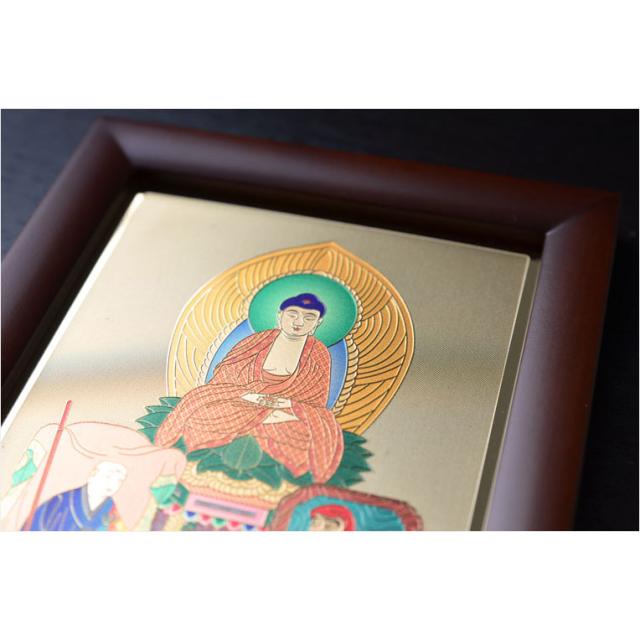 豪華24金メッキ【木製額入り彫金プレート：三尊仏　禅宗】普段使いからお仏壇用本尊掛軸にも 送料無料_4