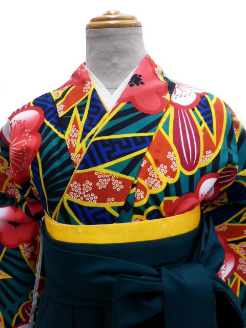 【期間限定割引】 往復送料無料 全部揃って安心 大学 高校 小学生  2泊3日 卒業式袴 レンタル セット 緑地 No.K-306-S/M/L/