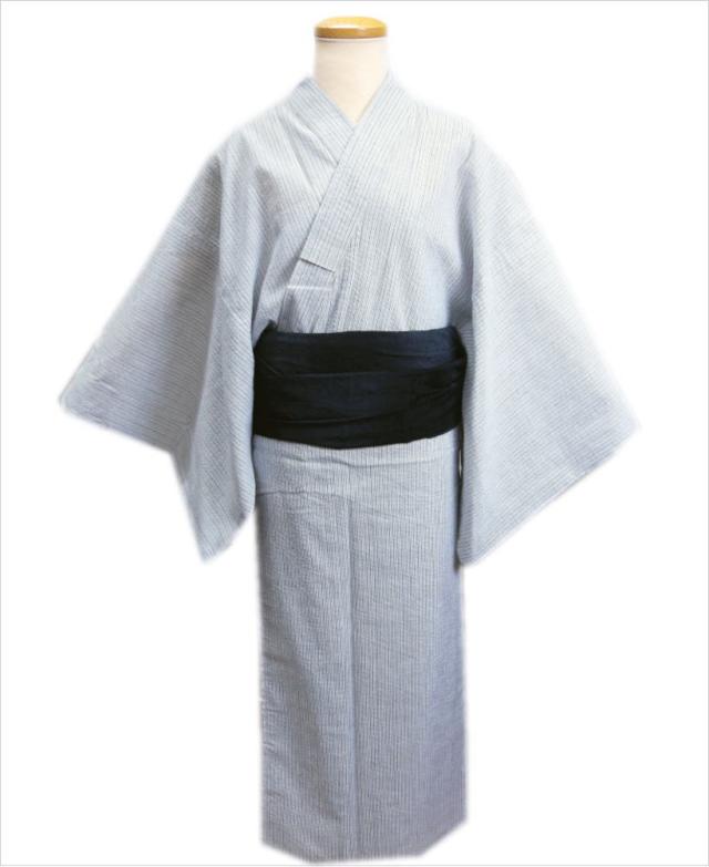浴衣 メンズ 男物 男性 綿 ぼかし兵児帯 セット しじら織 白グレー地ライン ｍ ｌ ｌｌの通販はau Pay マーケット 和さくら庵