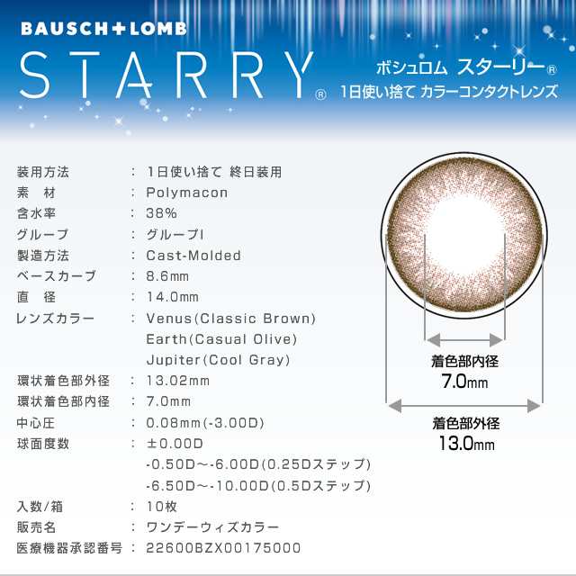 ☆メール便送料無料☆スターリー STARRY 10枚入◇カラコン ワンデー 度