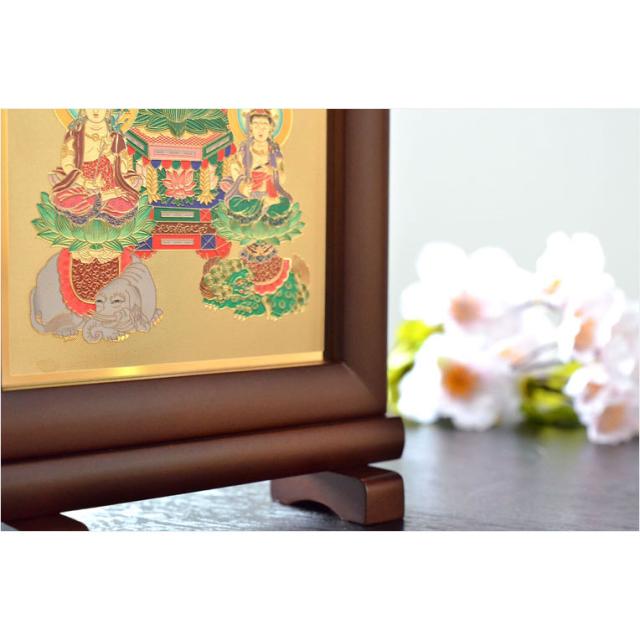 豪華24金メッキ【木製額入り彫金プレート：三尊仏　臨済宗】普段使いからお仏壇用本尊掛軸にも 送料無料の通販は