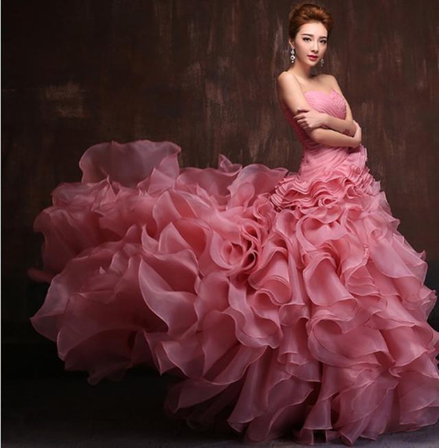 ピンク、長いトレーンウェディングドレス 楽天市場】ウエディングドレス ウェディングドレス カラードレス