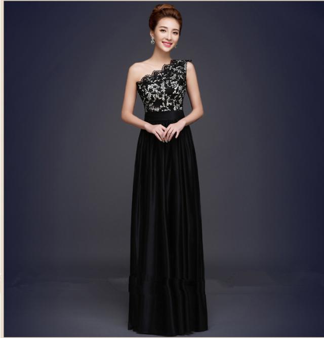 高品質 ロングドレス パーティードレス  舞台ドレス ワンピース シングル肩  黒 大きいサイズ 二次会 発表会 演奏会 D038