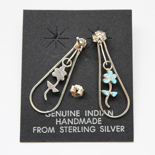 インディアンジュエリー シルバー フラワーピアス インディアンジュエリー ターコイズフラワーピアス【メール便対応
