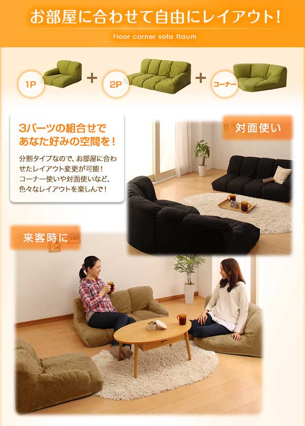 ソファーセット 左コーナーセット【flaum】ブラウン フロアコーナー