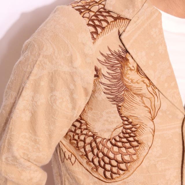 在庫限りセール SALE 40%off 花旅楽団スクリプト 鳳凰柄 刺繍 流水桜 ジャガード 和柄 テーラードジャケット(STJ-506)はなたびがく【JISHA1】 ご奉仕品の為返品交換不可 在庫限りセール SALE 40%off 花旅楽団スクリプト 鳳凰柄 刺繍 流水桜