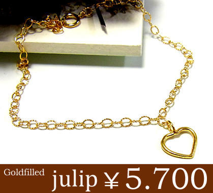 julip 14KGF Goldfilled オープンハートハートファンシーチェーンゴールドブレスレット