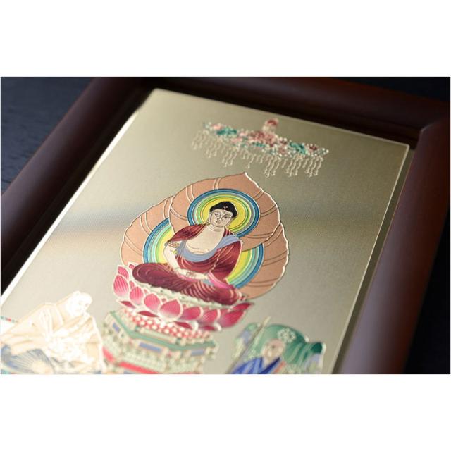 豪華24金メッキ【木製額入り彫金プレート：三尊仏　臨済宗妙心寺派】普段使いからお仏壇用本尊掛軸にも 送料無料