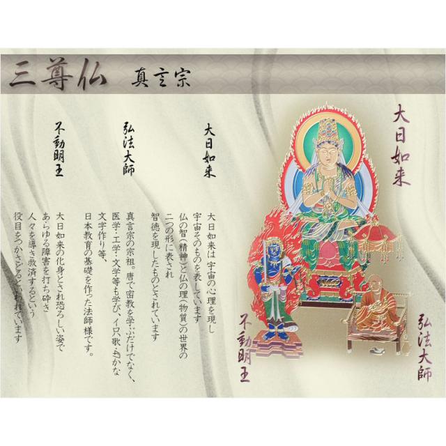 豪華24金メッキ【木製額入り彫金プレート：三尊仏　禅宗】普段使いからお仏壇用本尊掛軸にも 送料無料_1