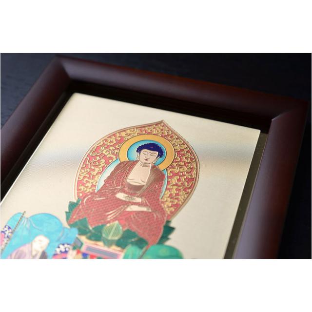 豪華24金メッキ【木製額入り彫金プレート：三尊仏　曹洞宗】普段使いからお仏壇用本尊掛軸にも 送料無料