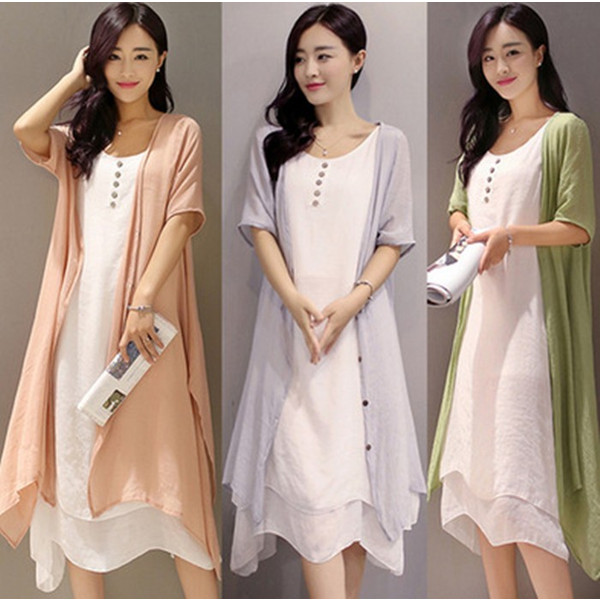 ワンピース 膝丈 夏 ワンピース 2点セット ロングカーディガン 綿麻 ロングワンピ 大きいサイズ リゾート ロングワンピース ビーチの通販はau Pay マーケット レディース ファッション なゆた