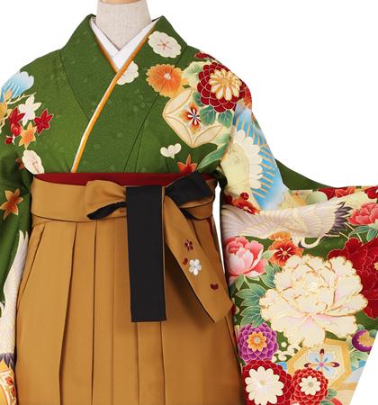 往復送料無料 全部揃って安心 大学 高校 小学生  2泊3日 卒業式袴 レンタル セット an・an 緑地 No.055-0036