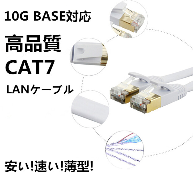 10m最強lanケーブル Cat7 10g通信 ランケーブル フラットlanケーブル 10m ゴールドメッキ カテゴリー7 10g Base対応 P026 の通販はau Pay マーケット 直店 Com