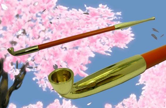 送料290円〜花のお江戸 艶やかな朱色 花魁キセル 職人手造り(