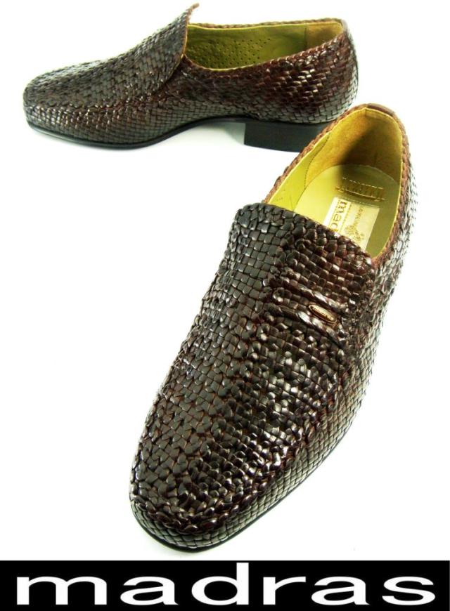 紳士ビジネス 【新品】 定価38880円 リミテッド・マドラス/LIMITED madras カジュアル スリッポン 革底 メッシュ 幅広 茶/ブラウン LM261