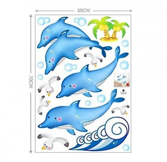 ウォールステッカー イルカとカモメ 壁シール 海の動物 水族館に