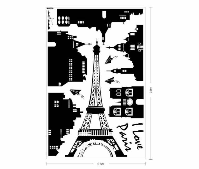 ウォールステッカー パリ エッフェル塔 シール ヨーロッパの街並み 黒色 欧風 タワー I Love Paris 装飾 壁紙補修にも はがせる  壁しーる｜au PAY マーケット