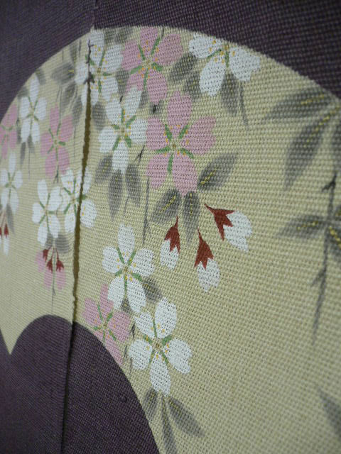 のれん　『扇面』　手描き　京都　麻　暖簾　四季　送料無料　_1