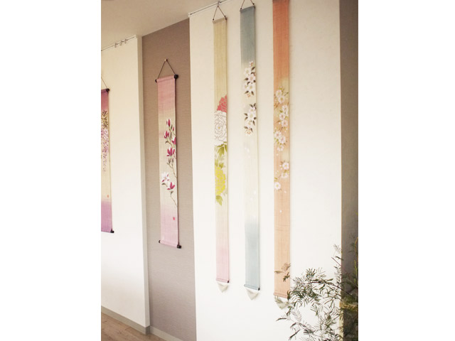 細タペストリー　八重桜　送料無料　京都洛柿庵　和モダン　手描き　タぺストリー　春　桜　和　インテリア　海外土産_5