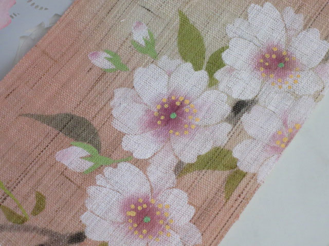 細タペストリー　八重桜　送料無料　京都洛柿庵　和モダン　手描き　タぺストリー　春　桜　和　インテリア　海外土産_7