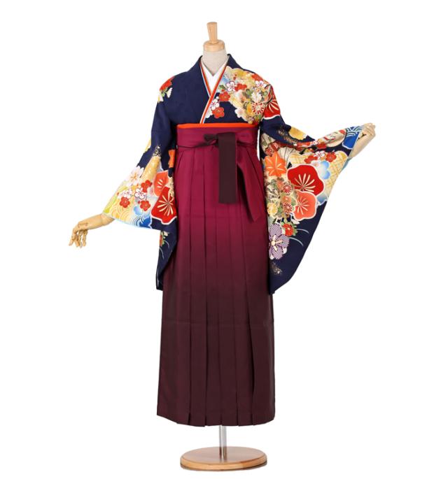 往復送料無料 全部揃って安心 大学 高校 小学生  2泊3日 卒業式袴 レンタル セット 紺地 No.055-0019