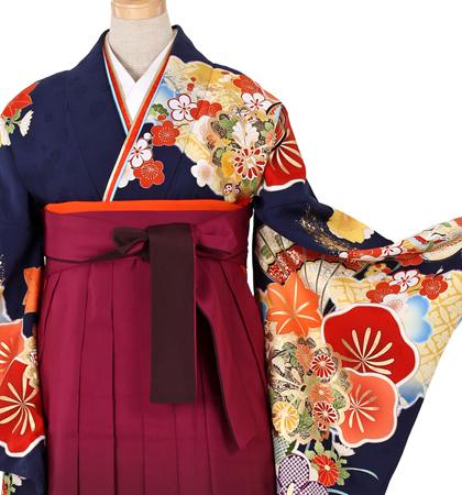 往復送料無料 全部揃って安心 大学 高校 小学生  2泊3日 卒業式袴 レンタル セット 紺地 No.055-0019