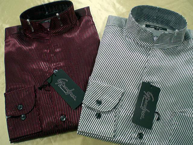 日本製　ドレスシャツ ストライプ　スタンドカラー