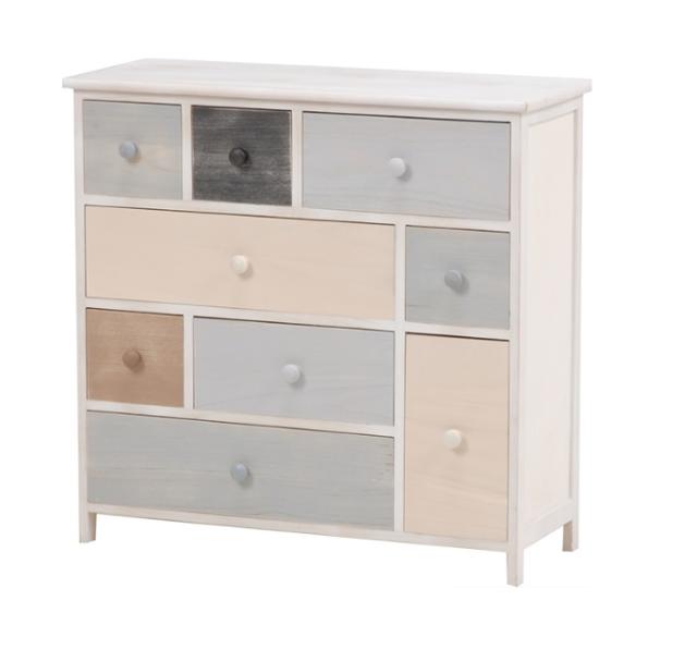 完成品【送料無料】白家具【カラフル4段チェスト】幅73cm アンティーク 引出したっぷり★洋服タンス 木製 桐タンス 収納 たんす シリーズ家具 リビングチェスト サイドチェスト ホワイト 木目調 天然木 木製 衣類収納 小物入 8304の通販は