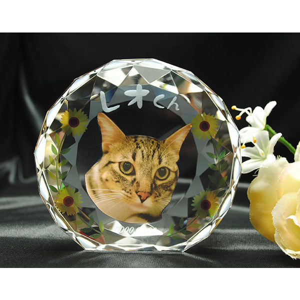 かわいいクリスタルペット位牌【ピュアラブ サークル　サイズA】【UV＋２Dレーザー】犬の位牌　猫の位牌　ペット供養 送料無料