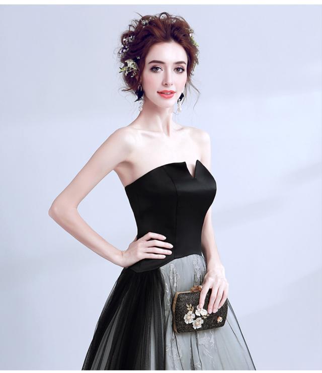 ヨーロッパ風 ブラック ウェディングドレス ロングドレス パーティドレス ワンピ トレーン ビスチェ 黒 結婚式 二次会 発表会 演奏会H071 ヨーロッパ風 ブラック ウェディングドレス ロングドレス パーティ