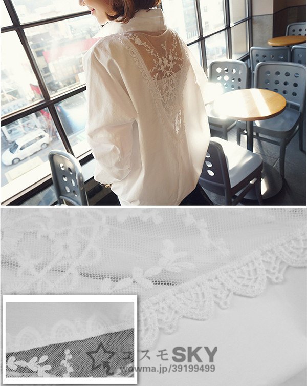 送料無料 即日発送 ブラウス 長袖 白シャツ レース 大きいサイズ 無地 ゆったり感 デートコーデ セレブ風 レディース 夏 17新作の通販はau Pay マーケット コスモスカイ