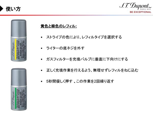 複数回注入型 新品正規品 デュポン(S.T.Dupont)ライター専用ガス(緑色