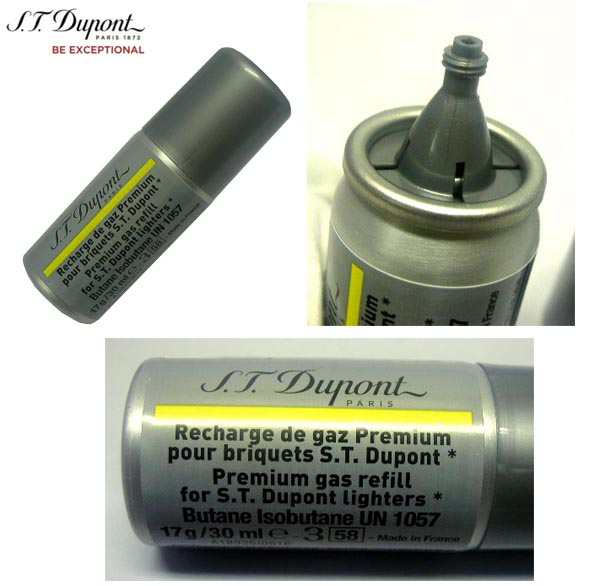 複数回注入型 新品正規品 デュポン(S.T.Dupont)ライター専用ガス(黄色 金 ゴールド）１本 & フリント(石)グレー 1パックセット☆おまけ付