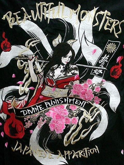 カラクリ魂　和柄　抜刀娘　九尾・妃那　半袖ボーリングシャツ　KARAKURI カラクリ魂 和柄 抜刀娘 九尾・妃那 半袖ボーリングシャツ KARAKURIの