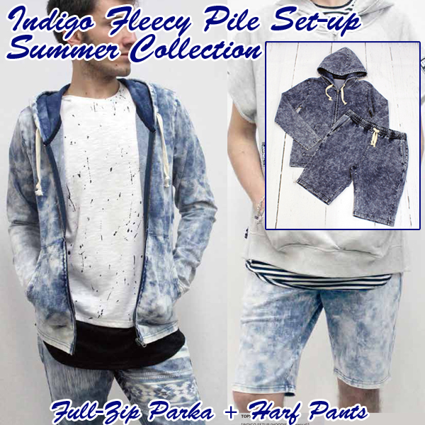 インディゴ裏毛SETUPサマーコレクション (RINGS,メンズ,上下セット,サマーセットアップ,ハーフパンツ,フルジップ,デニム風)