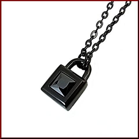 LION HEART/ライオンハート【ステンレスアクセ】メンズ 南京錠モチーフトップ ステンレスネックレス ブラック　LHMN003N（送料無料）
