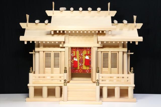 美しい、東濃桧■高床仕様 屋根違い 中型 ■御簾と格子扉 ■神棚 （お社本体）高さ49cm×幅64cm×奥行き26cm_1