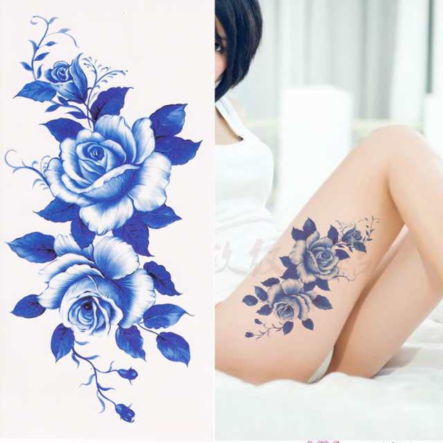 TATTOO シール タトゥー ステッカー 薔薇 バラ ローズ 青 ブルー