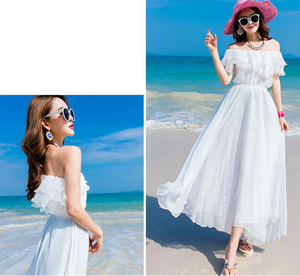 ロングワンピース 涼しい 旅行 白ワンピース シフォンワンピース 夏服 ワンピ 30代40代 海 肩出し セクシー 可愛い 大人 フレアの通販はau Pay マーケット ヨシコ商事