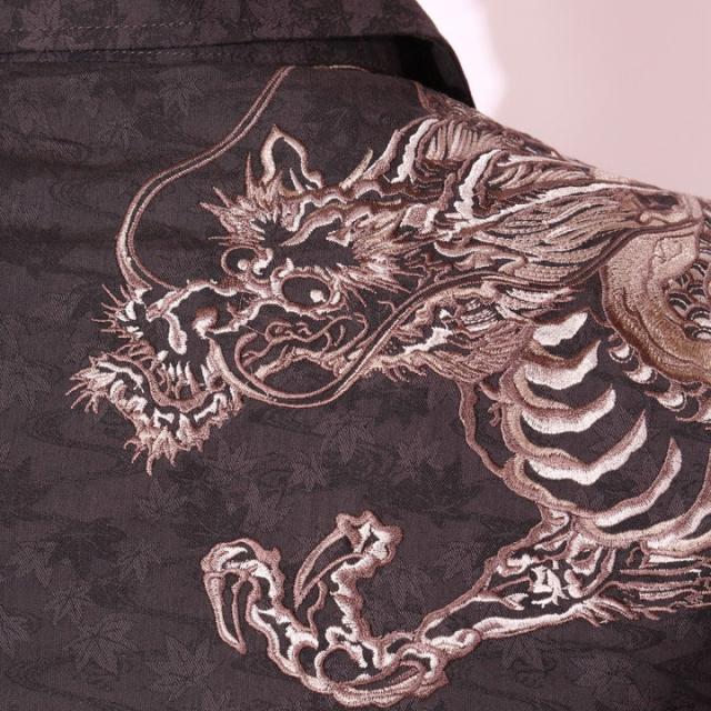 花旅楽団スクリプト 紅葉柄ジャガード 龍刺繍 長袖シャツ(SLS-603