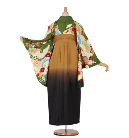 往復送料無料 全部揃って安心 大学 高校 小学生  2泊3日 卒業式袴 レンタル セット an・an 緑地 No.055-0036